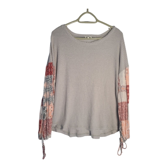 In Bloom Tops - In Loom Patchwork Long Sleeve Waffle Knit Top - Size Medium